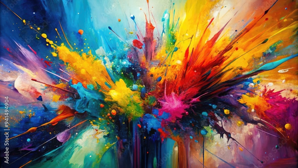 Abstract Expressionism: Illus. of a vibrant canvas with bold brushstrokes and splashes of color, HD colors intense, mood abstract, style expressive Abstract Expressionism: Illus. of a vibrant canvas with bold brushstrokes and splashes of color, HD colors intense, mood abstract, style expressive