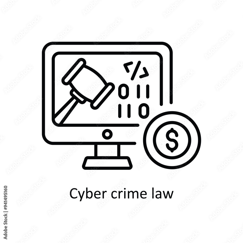Cyber Crime Law Vector outline icon design illustration. Law And Justice symbol on white background EPS 10 File . Cyber Crime Law Vector outline icon design illustration. Law And Justice symbol on white background EPS 10 File .