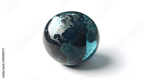 CG Transparent Globe: A CG-rendered transparent globe, with continents subtly etched on its surface, floating on a white background. 