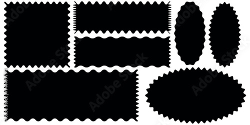 Memphis geometric shape, minimal zigzag black color Black stickers, tags or labels template and white background.