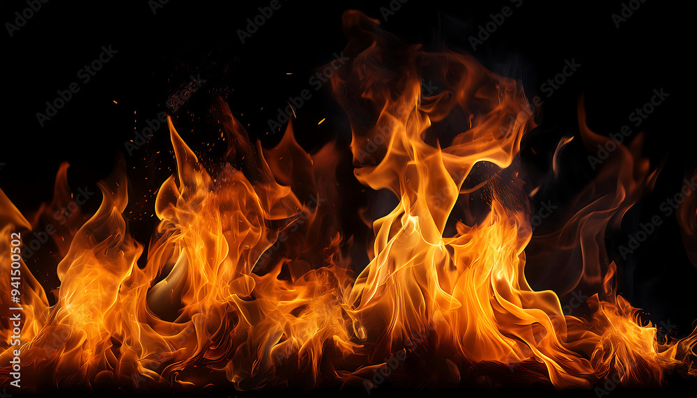 Fototapeta premium fire flames black intense fire flames dancing dark black background