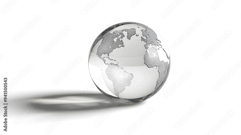 CG Transparent Globe: A CG-rendered transparent globe, with continents subtly etched on its surface, floating on a white background.
CG Transparent Globe: A CG-rendered transparent globe, with continents subtly etched on its surface, floating on a white background.