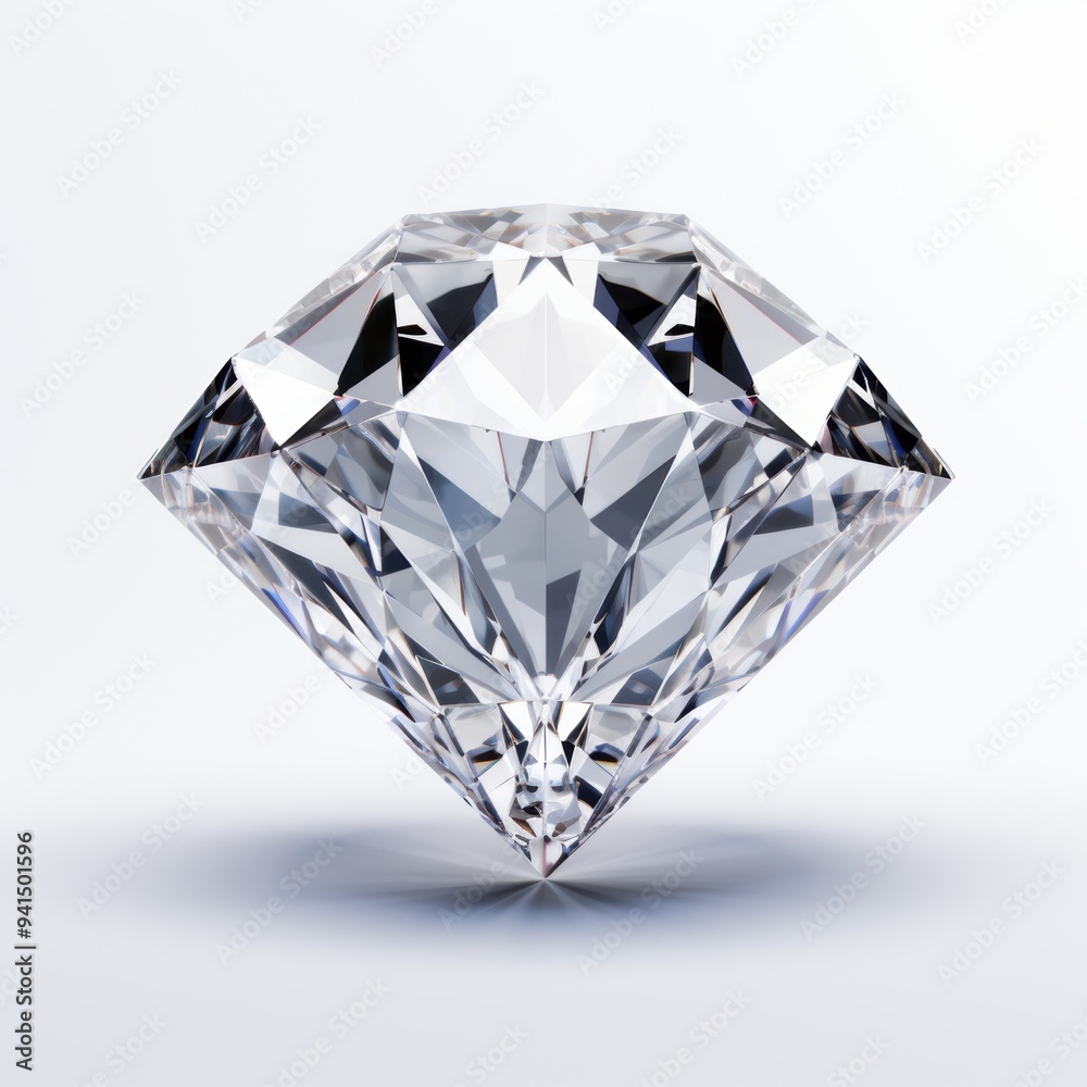 A Brilliant Cut Diamond Gemstone Positioned Elegantly on white background A Brilliant Cut Diamond Gemstone Positioned Elegantly on white background