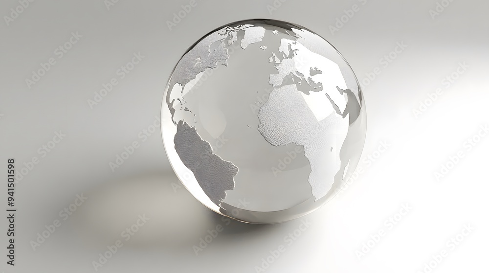 CG Transparent Globe: A CG-rendered transparent globe, with continents subtly etched on its surface, floating on a white background.
CG Transparent Globe: A CG-rendered transparent globe, with continents subtly etched on its surface, floating on a white background.