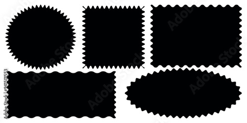 Set of seamless borders black color  zigzag. Graphic design elements and white background.