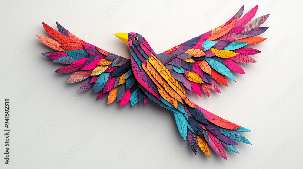 Fototapeta premium artistic freedom bird made of colorful patterns, 3D illustration