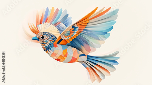 artistic freedom bird made of colorful patterns, 3D illustration