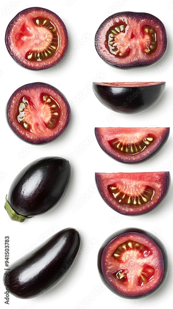Sliced Eggplant on White Background, Realistic Image, Texture, Pattern, Wallpaper, Cover and Screen of Smartphone, Cell Phone, Computer, Laptop, 9:16 and 16:9 Format Sliced Eggplant on White Background, Realistic Image, Texture, Pattern, Wallpaper, Cover and Screen of Smartphone, Cell Phone, Computer, Laptop, 9:16 and 16:9 Format
