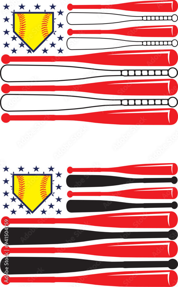 Obraz premium Home Plate US Flag, Baseball Bat American Flag