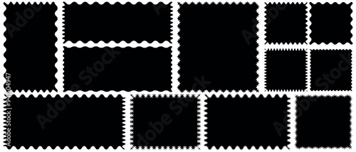 Rectangle shape frame with zigzag edge. Rectangular jagged curved box element Geometric zig zag wavy sticker black color Vector design for template, banner, poster and white background.