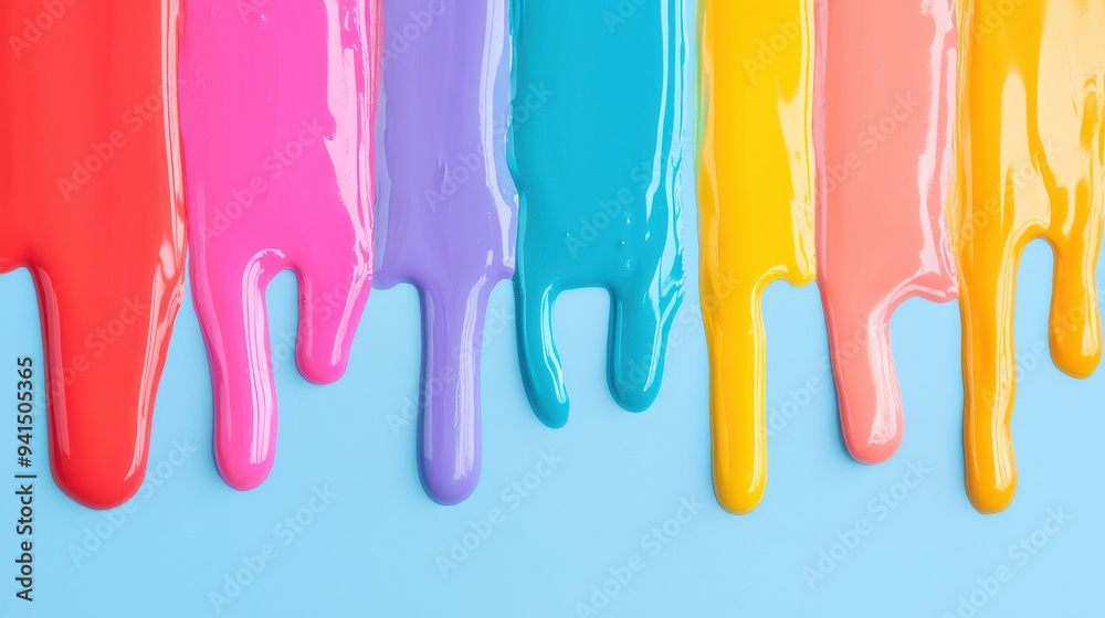 Abstract colorful paint streaks on blue background. Dripping vibrant colors for design and art. Abstract colorful paint streaks on blue background. Dripping vibrant colors for design and art.
