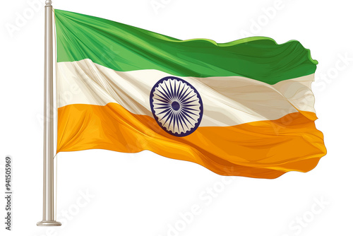 Indian National Flag Waving in the Wind on Transparent Background