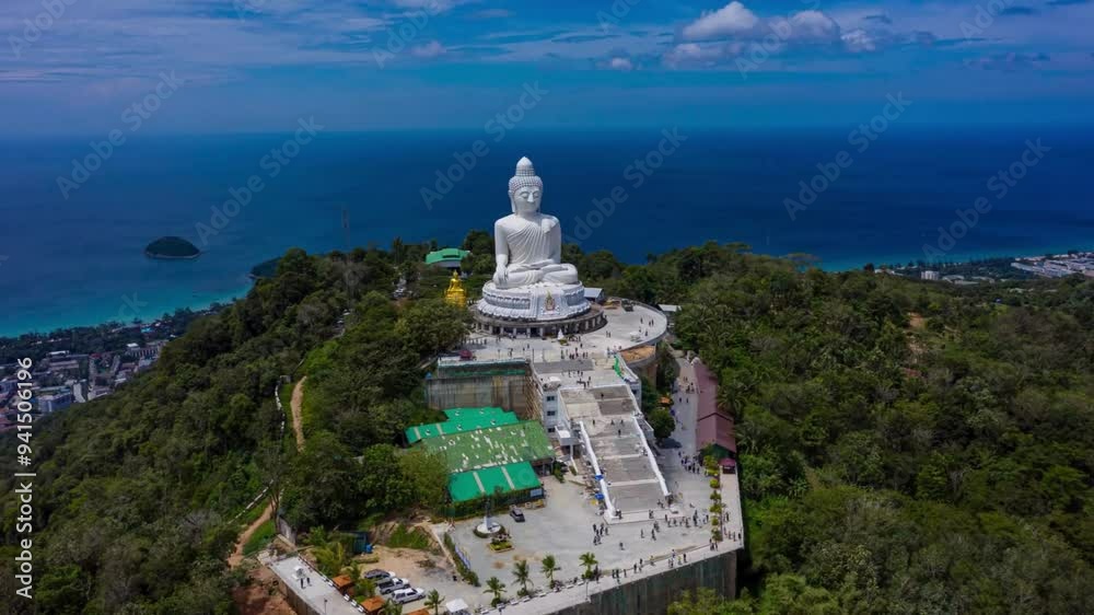 Hyperlapse or Dronelapse of Phuket Big Buddha on the top of mountain in Phuket Province at Thailand
Hyperlapse or Dronelapse of Phuket Big Buddha on the top of mountain in Phuket Province at Thailand