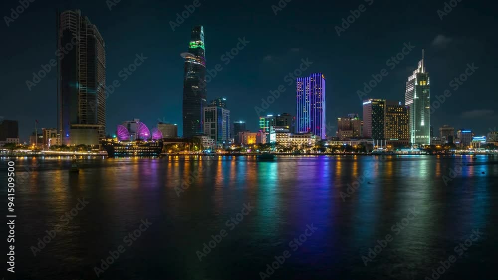 Timelapse of Ho Chi Minh City skyline and skyscraper in center of heart business at Ho Chi Minh City downtown. Panorama of cityscape on Saigon river in Ho Chi Minh City at Vietnam at night
Timelapse of Ho Chi Minh City skyline and skyscraper in center of heart business at Ho Chi Minh City downtown. Panorama of cityscape on Saigon river in Ho Chi Minh City at Vietnam at night
