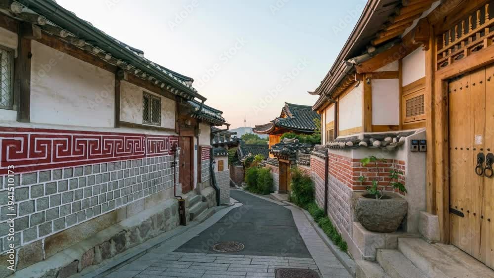 Timelapse of Sunrise scene of Bukchon Hanok Village at Seoul city, South Korea. Bukchon Hanok Village is home to hundreds of traditional houses.
Timelapse of Sunrise scene of Bukchon Hanok Village at Seoul city, South Korea. Bukchon Hanok Village is home to hundreds of traditional houses.