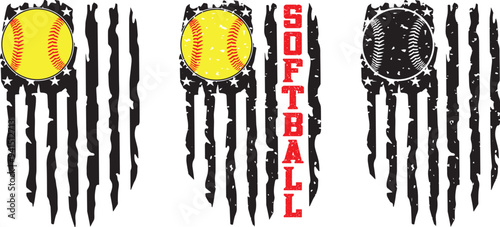 Softball US Flag, American Flag Baseball, Softball Silhouette