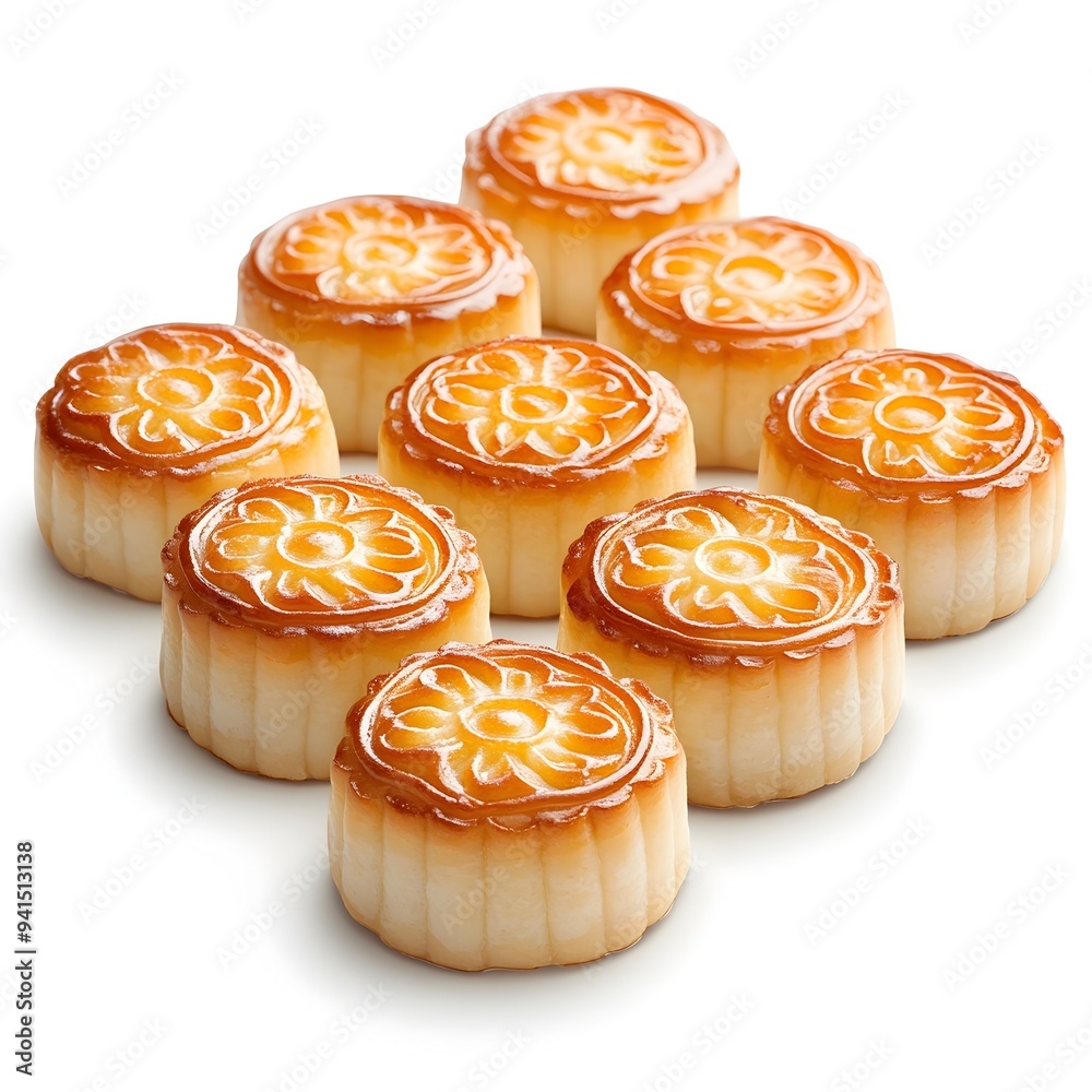 Tempting Chinese Dessert Pastries Perfectly Crafted Jian Dui Mooncakes on White Background Tempting Chinese Dessert Pastries Perfectly Crafted Jian Dui Mooncakes on White Background