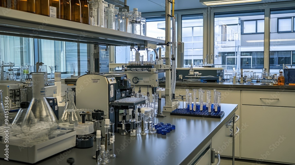 View of a modern laboratory with scientific equipment and instruments, highlighting the role of engineering in research View of a modern laboratory with scientific equipment and instruments, highlighting the role of engineering in research