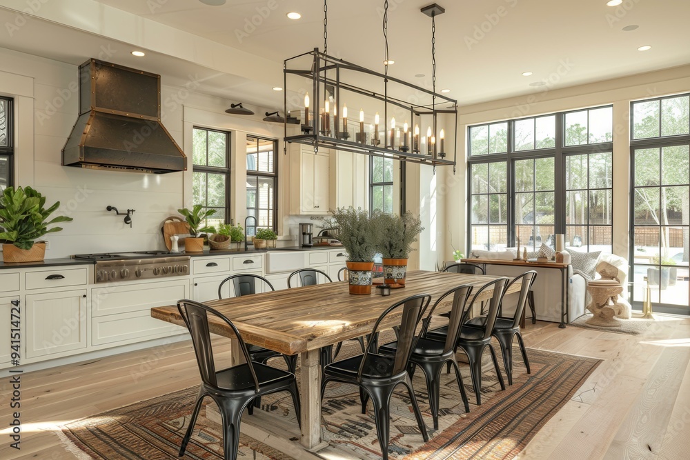 Fototapeta premium Modern Kitchen with Island and Dining Set