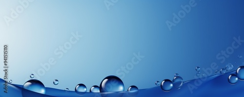 Navy Blue bubble with water droplets on it, representing air and fluidity. Web banner with copy space for photo text or product, blank empty  photo