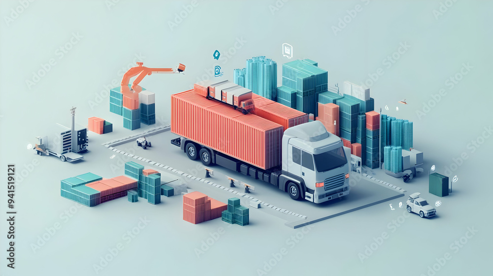 3D Icon as AI logistics and supply chain management concept as An AI logistics icon paired with a supply chain management icon representing the role of AI in optimizing logistics and supply chain proc 3D Icon as AI logistics and supply chain management concept as An AI logistics icon paired with a supply chain management icon representing the role of AI in optimizing logistics and supply chain proc