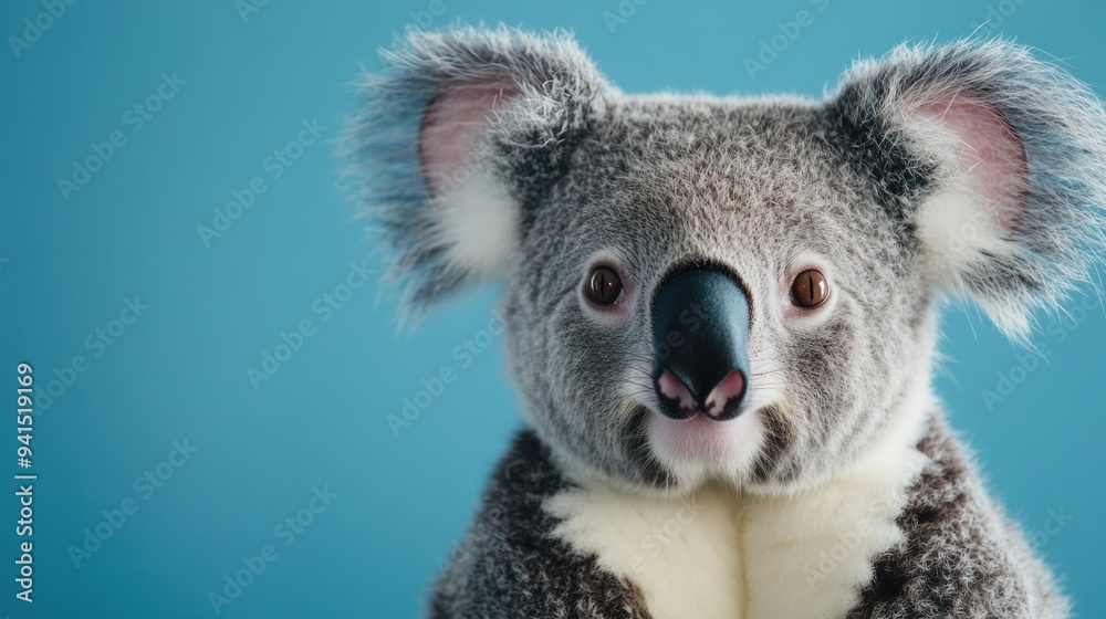Naklejka premium Cute koala animal portrait isolated on blue background.