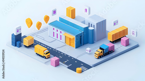 3D Icon as AI logistics and supply chain management concept as An AI logistics icon paired with a supply chain management icon representing the role of AI in optimizing logistics and supply chain proc