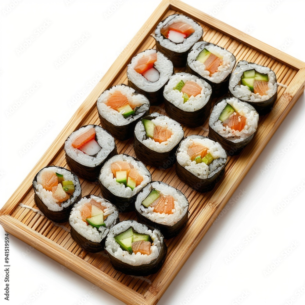Sushi rolls set on isolated white background, Japanese food Sushi rolls set on isolated white background, Japanese food