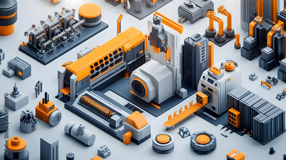 3D Icon as AI predictive maintenance and factory equipment concept as An AI predictive maintenance icon paired with factory equipment representing the role of AI in predicting and preventing equipment