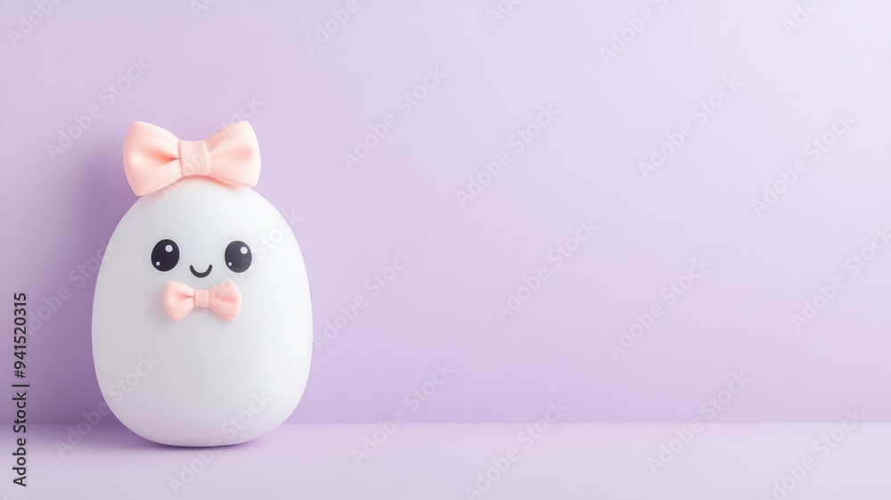 Light pastel purple background with a small kawaii ghost wearing a bow in the upper left corner, cute Halloween detail Light pastel purple background with a small kawaii ghost wearing a bow in the upper left corner, cute Halloween detail