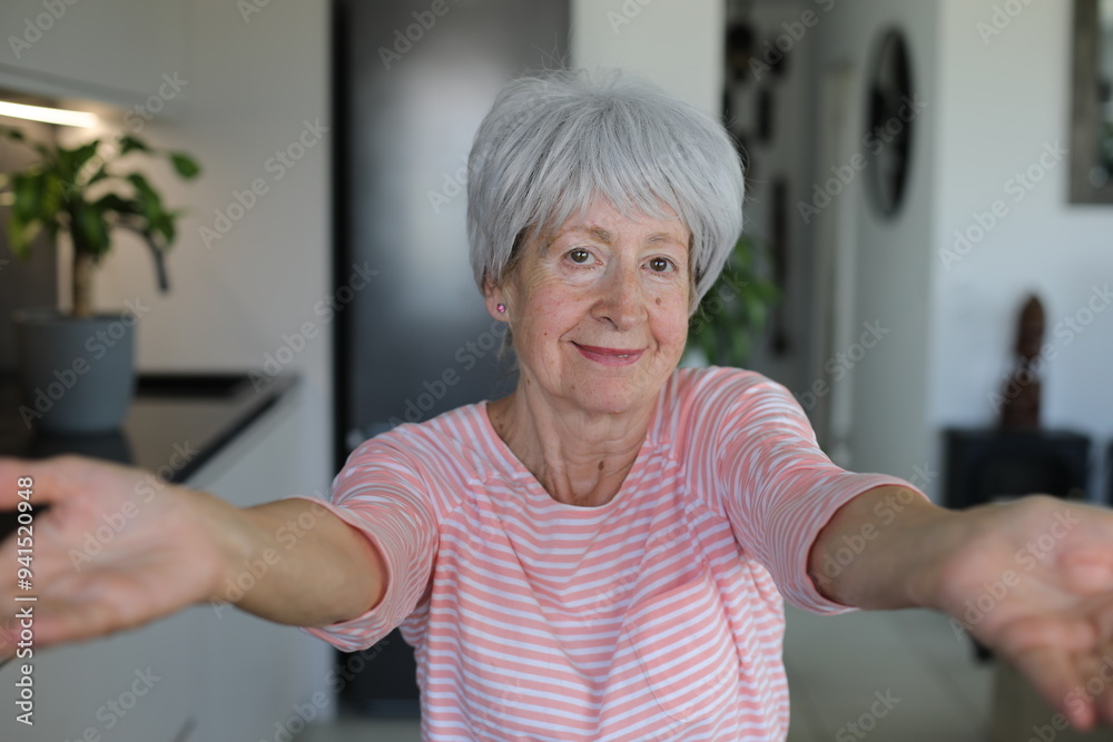 Senior woman asking someone to come with arms and hands gesture Senior woman asking someone to come with arms and hands gesture