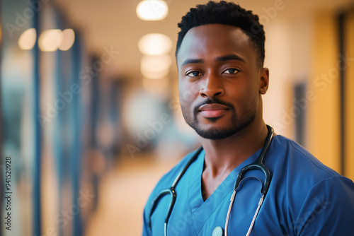 Portrait, black male doctor in the hospital. An African medical professional, face and surgeon, a person or a confident employee of African countries with a career in the healthcare sector.