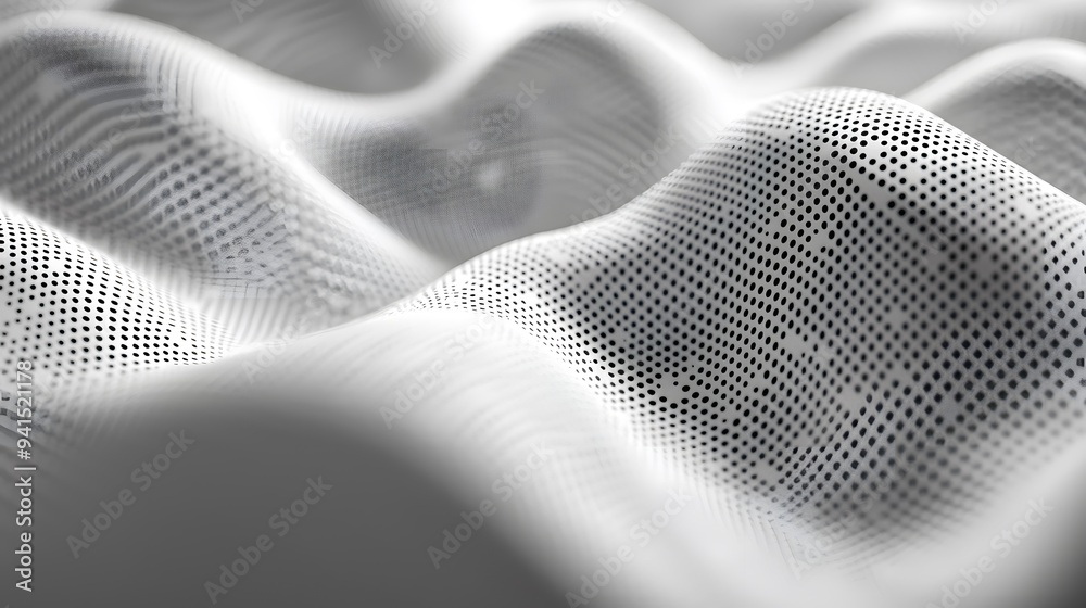 Abstract close-up of textured, white wavy surface with dotted patterns. Abstract close-up of textured, white wavy surface with dotted patterns.