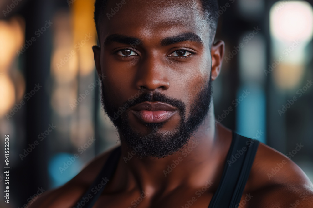 Close-up portrait of a black man in the gym. Training, health and sports training, preparation for a sports lifestyle in a health club. Close-up portrait of a black man in the gym. Training, health and sports training, preparation for a sports lifestyle in a health club.