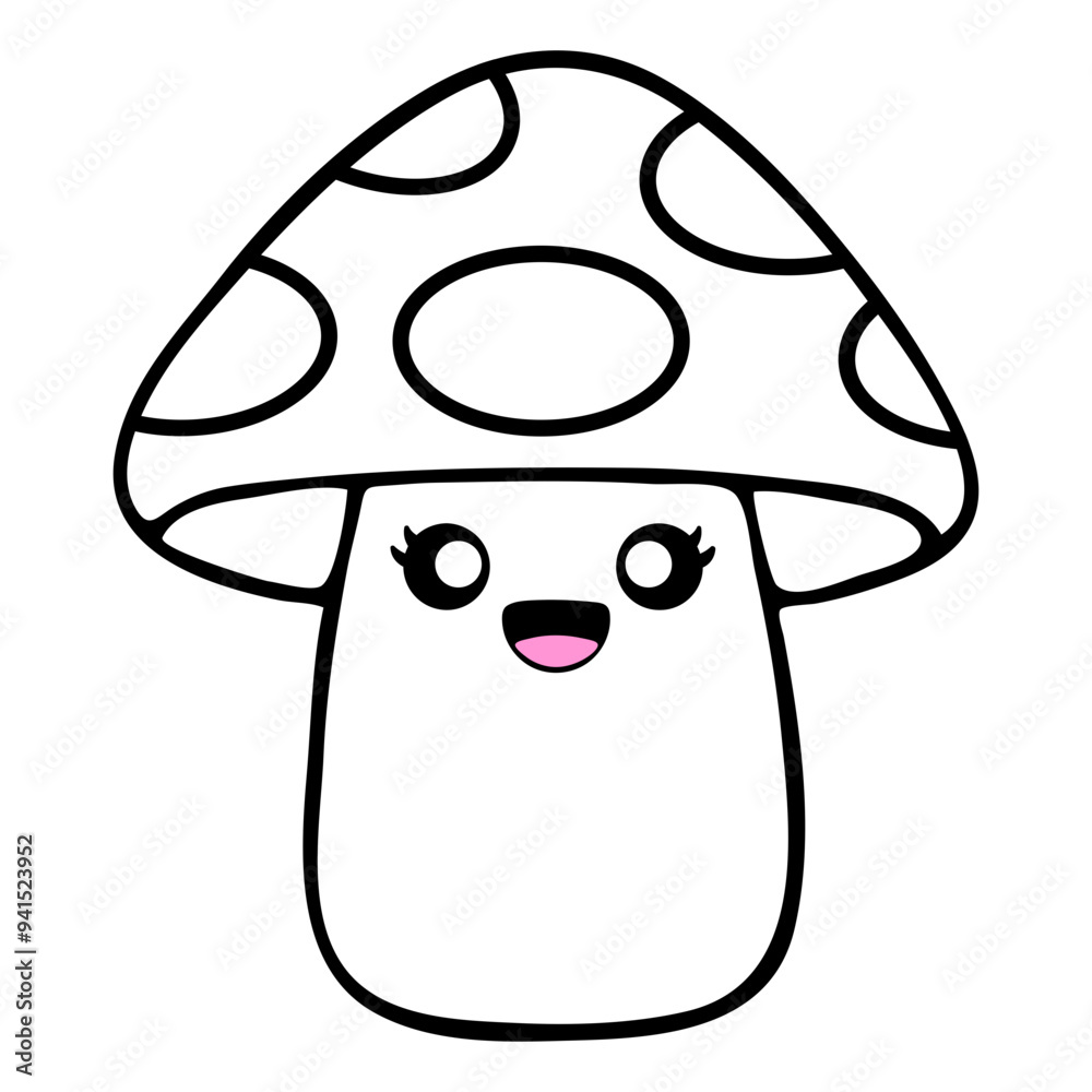A cute cartoon mushroom with a smiling face and polka dot cap A cute cartoon mushroom with a smiling face and polka dot cap