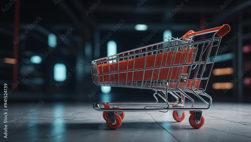 A modern D rendering of an online shopping cart, sleek and futuristic A modern D rendering of an online shopping cart, sleek and futuristic