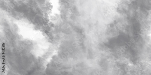 Abstract white and gray isolated cloud cumulus clouds. Gray aquarelle painted realistic fog or mist smoky textured canvas design. White and ash messy wall stucco texture background.