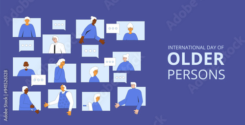 International day of older persons template. Vector illustration with senior characters.