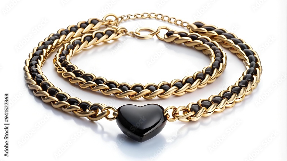 Black Gold Heart Chain Necklace and Bracelet Set: A Touch of Elegance generative AI Black Gold Heart Chain Necklace and Bracelet Set: A Touch of Elegance generative AI