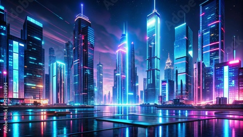 A Futuristic Cityscape Bathed in Neon Light AI Generated