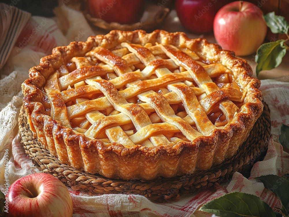 Delicious apple pie in a beautiful light,