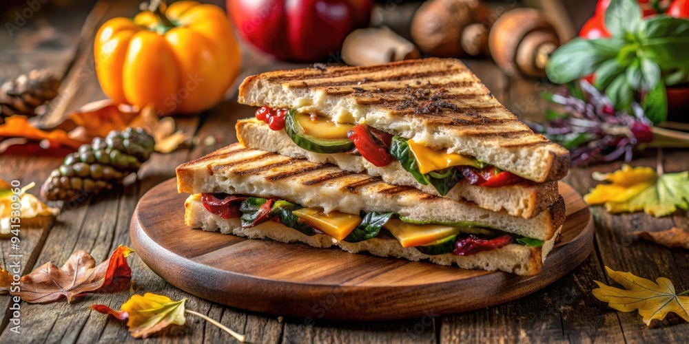 Autumnal Forest Panini: Earthy tones, crispy bread, roasted vegetables, rich cheese Autumnal Forest Panini: Earthy tones, crispy bread, roasted vegetables, rich cheese