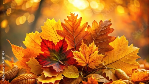 Autumn Embrace with Scalloped Foliage - Warm hues, golden yellow, burnt orange, leaves, nature