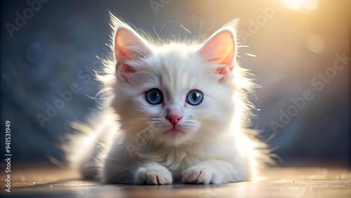 Sunbeam Slumber: A White Kitten Napping in a Pool of Golden Light Generative AI