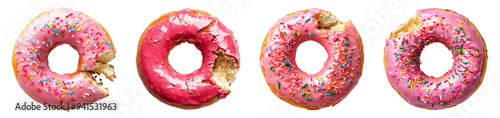 Pink donut isolated transparent background, PNG collection photo