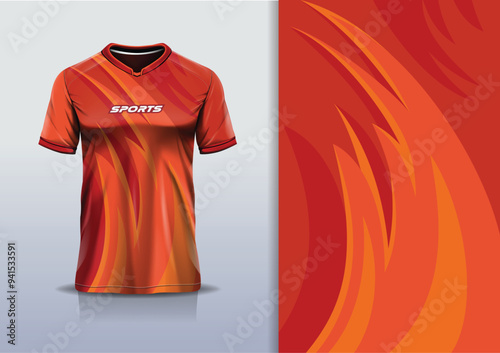 Sport jersey design template mockup curve line racing for football soccer, running, esports, orange color
