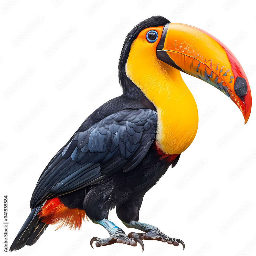 Fototapeta premium magnificent realistic yellow-breasted toucan on white background