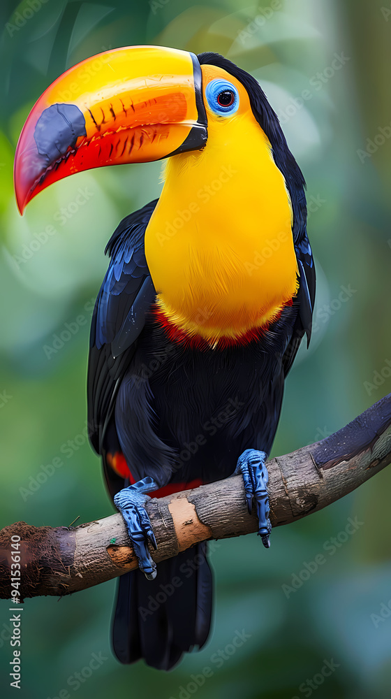 Fototapeta premium magnificent realistic yellow-breasted toucan on white background