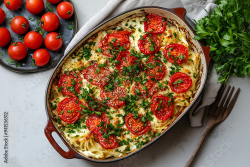A baking dish filled with b...