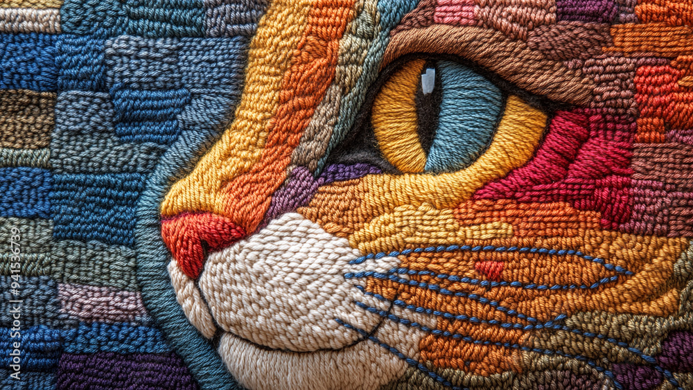 Textile Art: Multi-Color Cat Head Weave Textile Art: Multi-Color Cat Head Weave